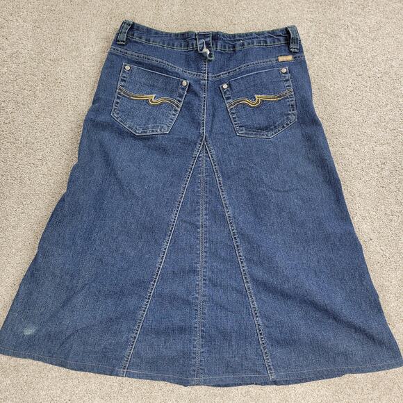 Riva Karen Jeans Skirt Womens L Blue Denim A Line Rodeo Western Casual Pockets - Picture 2 of 16